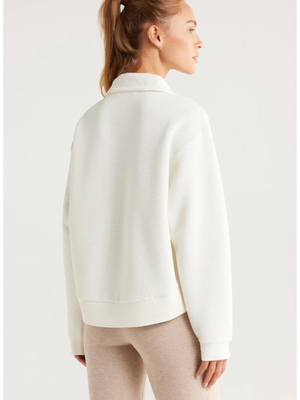 Zella Textured Half Zip Pullover in Ivory Egret - Picture 5 of 7